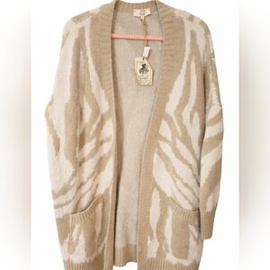 Easel Beige Cream Long Open Cardigan Sz Large NWT